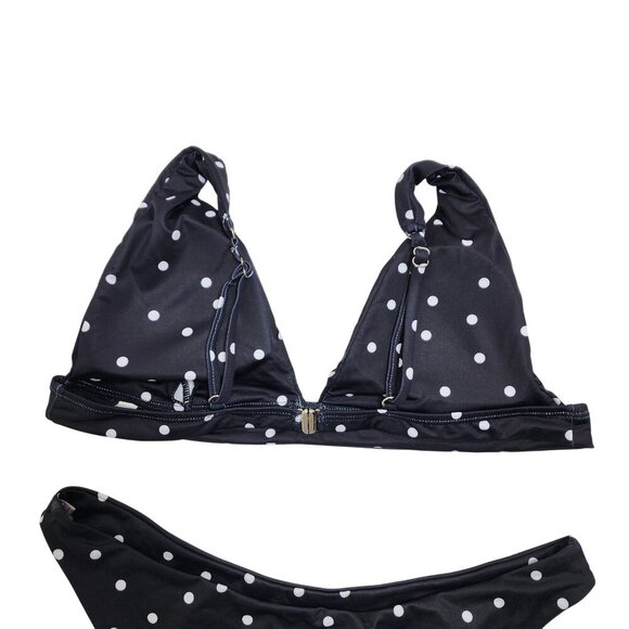 Black White Polka Dot Bikini Set  Adjustable Straps & High-Cut Bottoms Size L - Picture 7 of 7